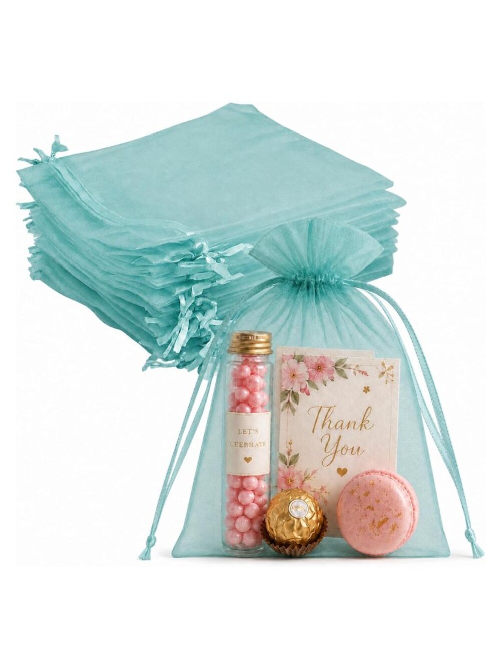 100 Pack Organza Gift Bags 5x7 Satin Drawstring Mesh Favor Pouches